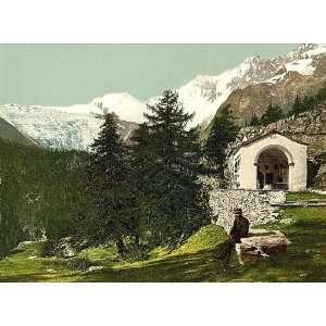  Vintage Travel Poster   A chapel near Saas Fee Valais Alps 