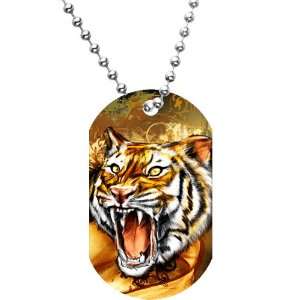  Wild Roaring Tiger Dog Tag Necklace: Jewelry