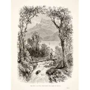 1891 Wood Engraving Dents Midi Mountain Chablais Alps Switzerland Lake 