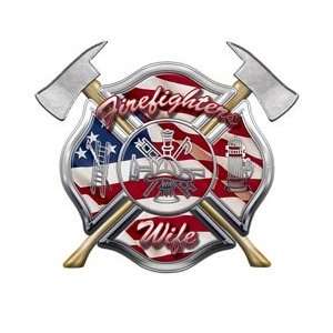  American Flag Maltese Cross Firefighters Wife Decal   24 