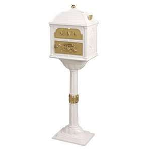 Gaines Mailboxes White with Polished Brass Classic Pedestal Mailbox