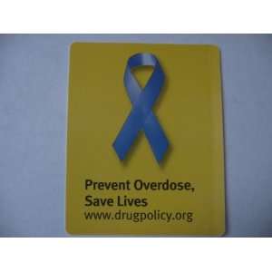  Blue Ribbon on Yellow Background: Prevent Overdose, Save 
