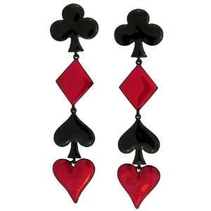  4.75 Enamel Poker Earrings, Clip Ons with Black Finish 
