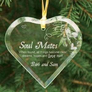  Engraved Soul Mates Glass Heart Ornament: Home & Kitchen