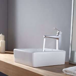   White Square Ceramic Sink and Virtus Faucet, Chrome: Home Improvement