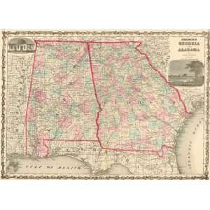  Johnson 1862 Map of Georgia & Alabama
