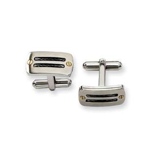    Mens Stainless Steel, Black and 24 Karat Gold Cuff Links Jewelry