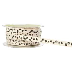  May Arts 3/8 Inch Wide Ribbon, Ivory Twill with Black Paw 