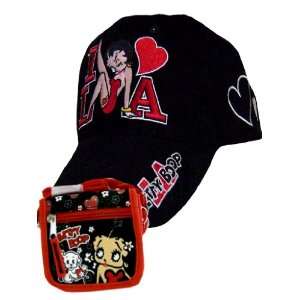  I Love La Betty Boop Black Cap & Shoulder Strap Wallet 