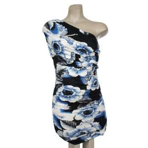   : Beautiful Black & Blue Flowered One Shoulder Dress: Everything Else