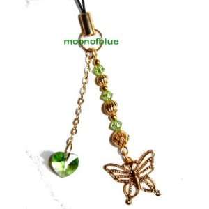   Tone Cell Phone Charm with Swarovski Crystal   Green