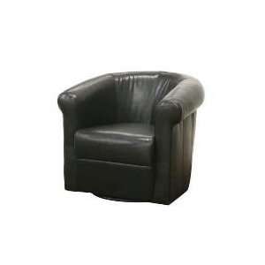  Black Brown Faux Leather Club Chair w/ 360 Swivel: Home & Kitchen
