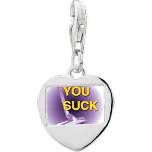  925 Sterling Silver Purple You Suck Photo Heart Frame 