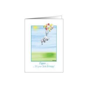  36th Birthday, cute Elephant flying with balloons! Card 