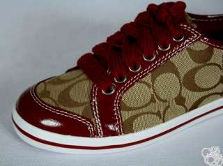 COACH Brodi 12CM Signature C Crinkle Khaki/Ruby Womens Sneakers Shoes 