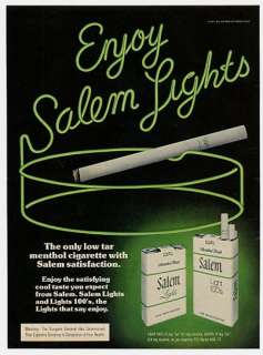 1977 Enjoy Salem Lights Cigarette Neon Ashtray Print Ad  