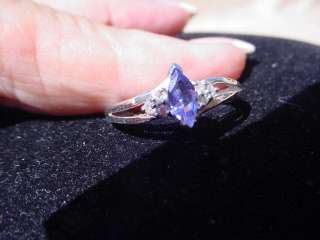 14K ~~MARQUISE TANZANITE SOLITAIRE RING WITH DIAMONDS GORGEOUS COLOR 