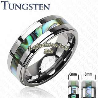 Colorful Tungsten Carbide His Hers 2 Wedding Rings W/ Abalone Inlay 