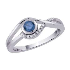  10K White Gold 1/4 ct. Diamond Engagement Ring with Blue 