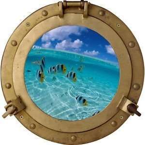 Stickersmania   Wall sticker with illusion of porthole on fishes 30x30 
