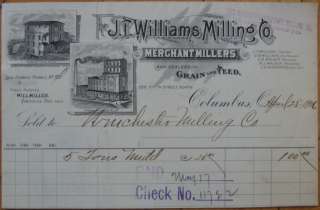 1906 Letterhead: J F Williams Milling Co Columbus, Ohio  