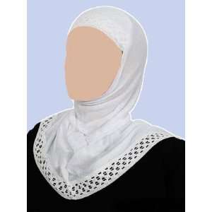  White 1 Piece Al Amira Hijab with Crochet Trim Everything 