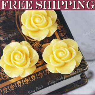 Ivory Yellow Resin Flower Cabochon rose style RB0533 11  