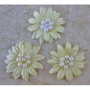  50 x YELLOW Organza Beaded Daisy Flower Applique AT39 