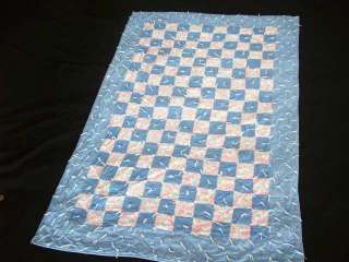 VINTAGE LONG WHITE TIE PATCH WORK BABY/LAP QUILT #C1055  