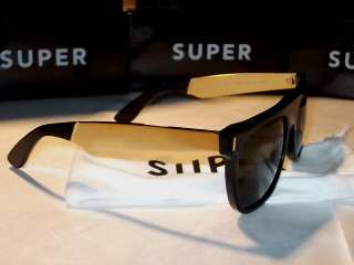 RetroSuperFuture SUPER FLAT TOP SUNGLASSES BLACK GOLD ARM ZEISS LENS 