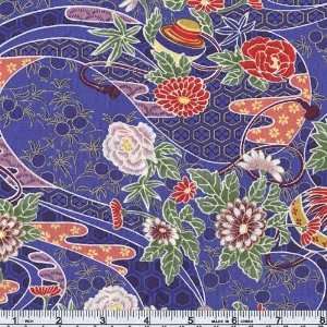   Wide East Wind Blossoms Blue Fabric By The Yard: Arts, Crafts & Sewing