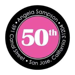 50th Birthday Pink And Black Round Return Address Labels 