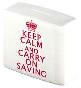 Product Image. Title: Keep Calm and Carry On Saving Money Box   Bank