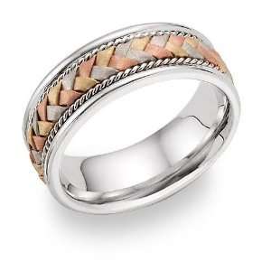  14K Tri Color Gold Braided Wedding Band: Jewelry