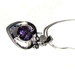  Love Heart Silver Pendant with Violet Gemstone Jewelry