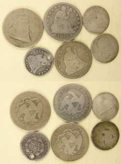 Obsolete Silver Coins:Bust + Seated 6 Pcs.  