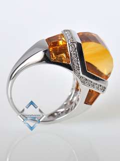 Gadi18K White Gold Citrine Pave Diamond Domed Ring  