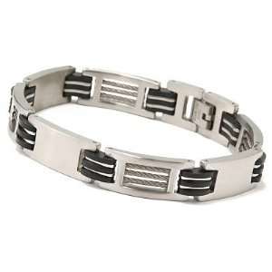  Stainless Steel & Rubber 8.5 Mens Bracelet Jewelry