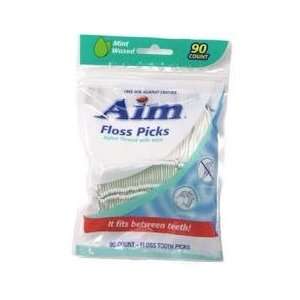  90 Aim Floss Picks Mint Waxed Nylon Thread Dental NEW 