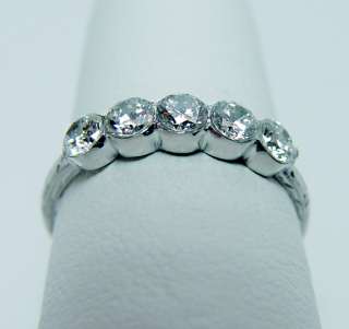 18K White Gold Vintage .90ct Diamond Etched Anniversary Ring Estate 