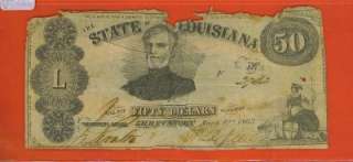 1863 $50 **RARE** State of LOUISIANA Confederate Note  