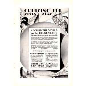   the Seven Seas White Star Line Red Star Line Vintage Travel Print Ad