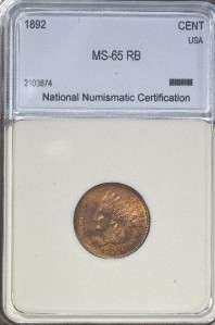 1892 GEM MS Uncirculated RB Indian Cent DIAMONDS US Penny 1C RED 