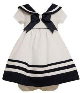  Bonnie Baby Girls Infant Nautical Dress With Navy Trim 