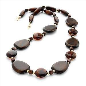   Resin Nugget Necklace (Brown Chocolate & Gold)   80cm Length: Jewelry