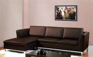 Contemporary Style Brown Leather Sectional Sofa with Chrome Legs DG 