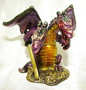 new metal double headed purple dragon trinket box measures 2 inches