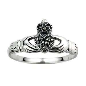  Sterling Silver Marcasite Claddagh Ring: Jewelry