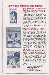 1983 New York Yankees Baseball Pocket Schedule Billy Martin!  