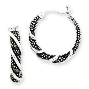  Sterling Silver Swirl Hoop Marcasite Earrings: Jewelry